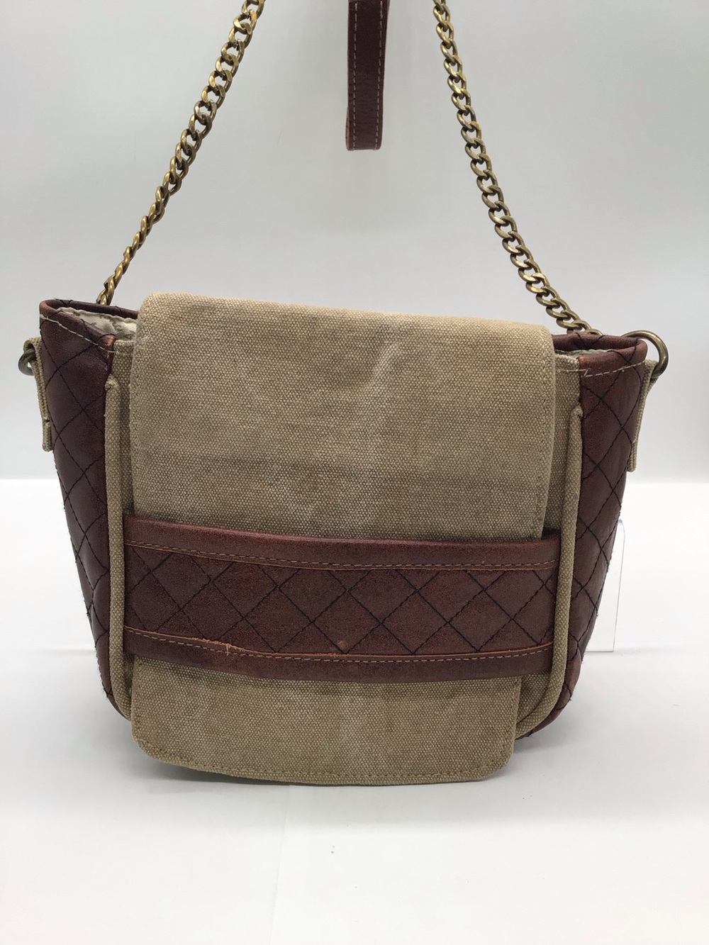 Mona B Brown/Taupe Canvas Shoulder Bag